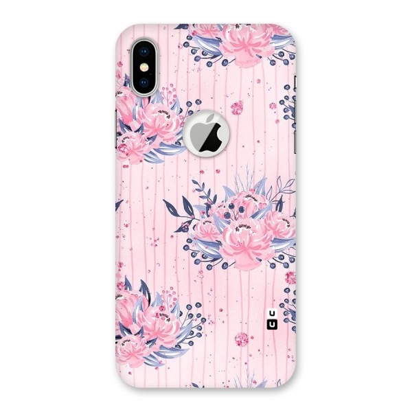 Pink Floral and Stripes Back Case for iPhone X Logo Cut