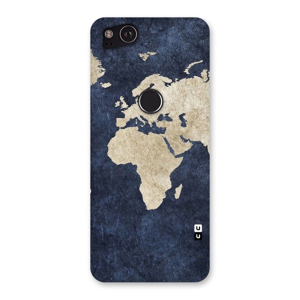 World Map Blue Gold Back Case for Google Pixel 2