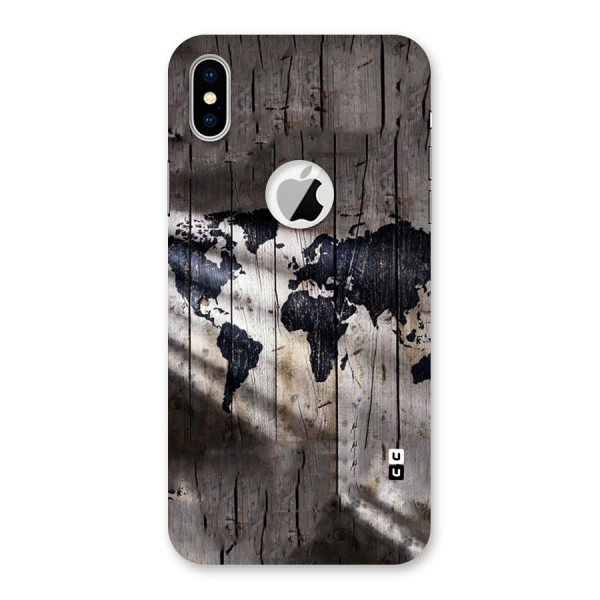 World Map Wood Design Back Case for iPhone X Logo Cut
