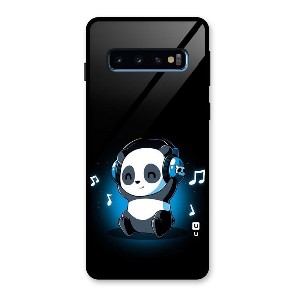 Adorable Panda Enjoying Music Glass Back Case for Galaxy S10