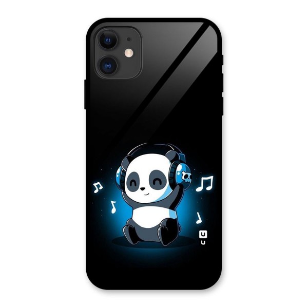 Adorable Panda Enjoying Music Glass Back Case for iPhone 11