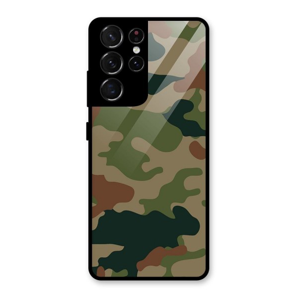 Army Camouflage Glass Back Case for Galaxy S21 Ultra 5G