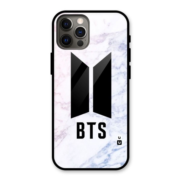 BTS Logo Marble Print Glass Back Case for iPhone 12 Pro