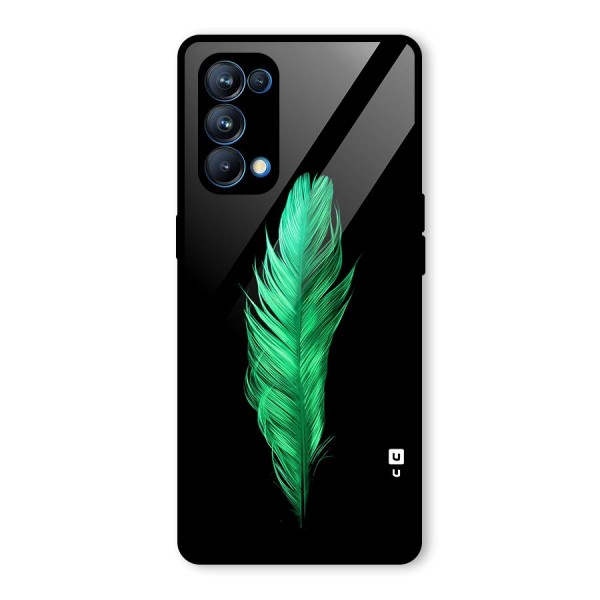 Beautiful Green Feather Glass Back Case for Oppo Reno5 Pro 5G