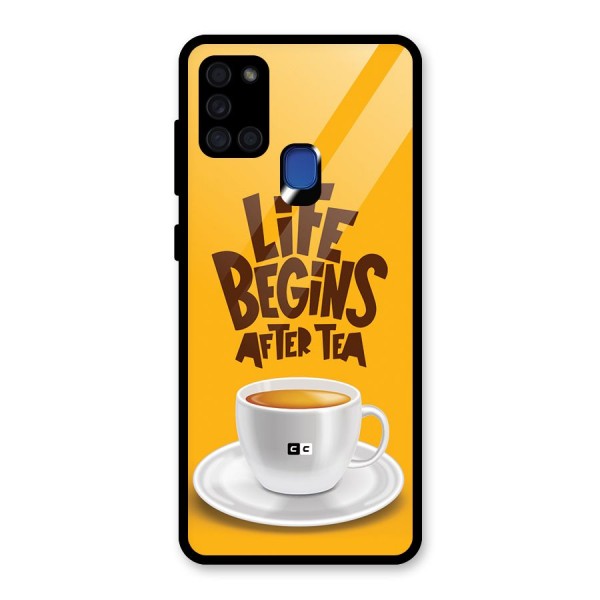 Begins After Tea Glass Back Case for Galaxy A21s