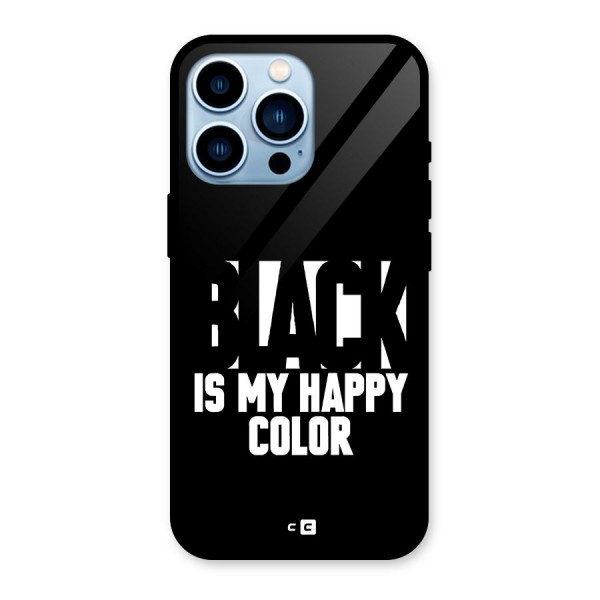 Black My Happy Color Glass Back Case for iPhone 13 Pro