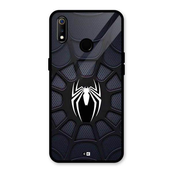 Black Web Glass Back Case for Realme 3