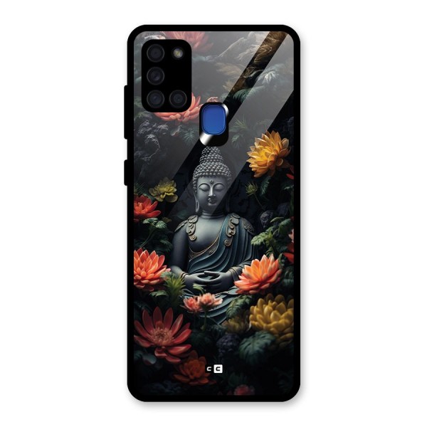 Buddha With Flower Glass Back Case for Galaxy A21s