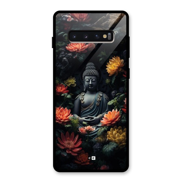 Buddha With Flower Glass Back Case for Galaxy S10 Plus
