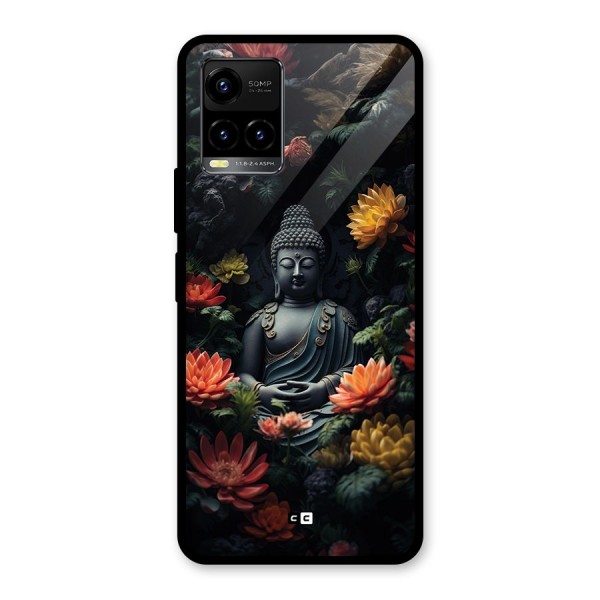 Buddha With Flower Glass Back Case for Vivo Y33s