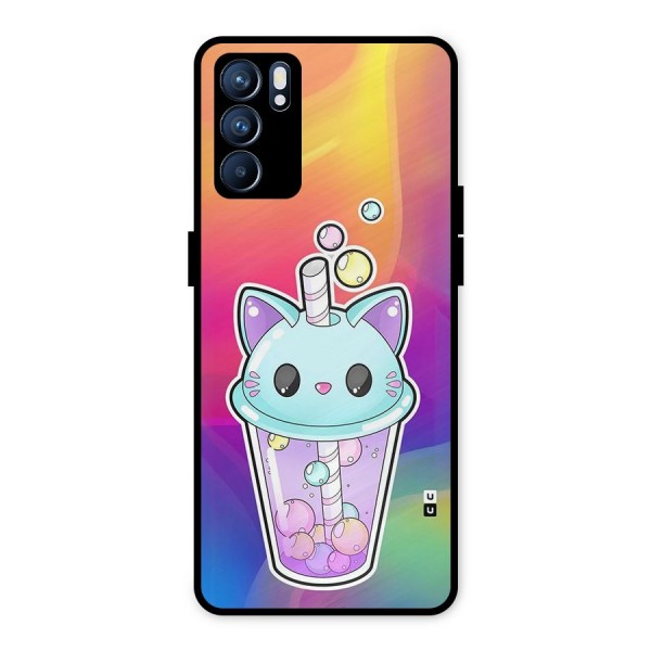 Cat Drink Metal Back Case for Oppo Reno6 5G