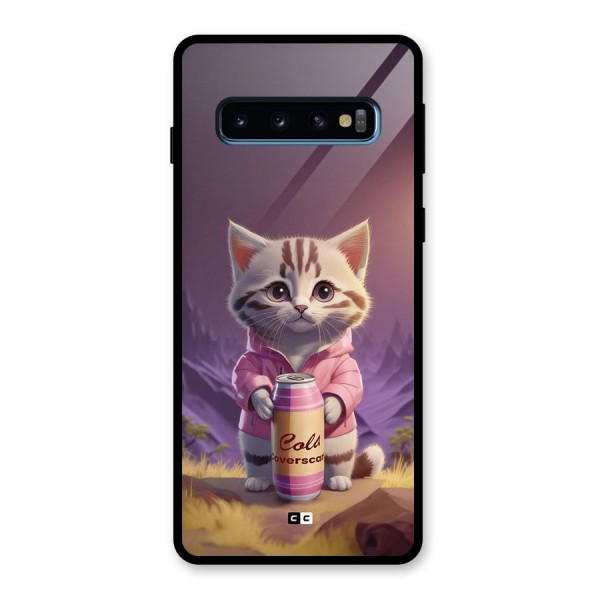 Cat Holding Can Glass Back Case for Galaxy S10
