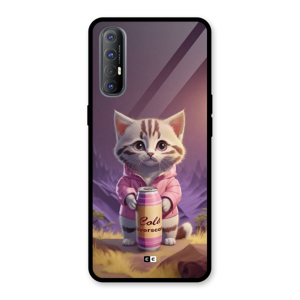 Cat Holding Can Glass Back Case for Oppo Reno3 Pro