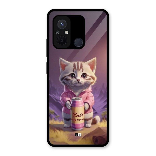 Cat Holding Can Glass Back Case for Redmi 12C