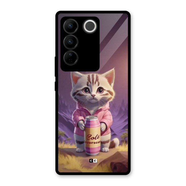Cat Holding Can Glass Back Case for Vivo V27