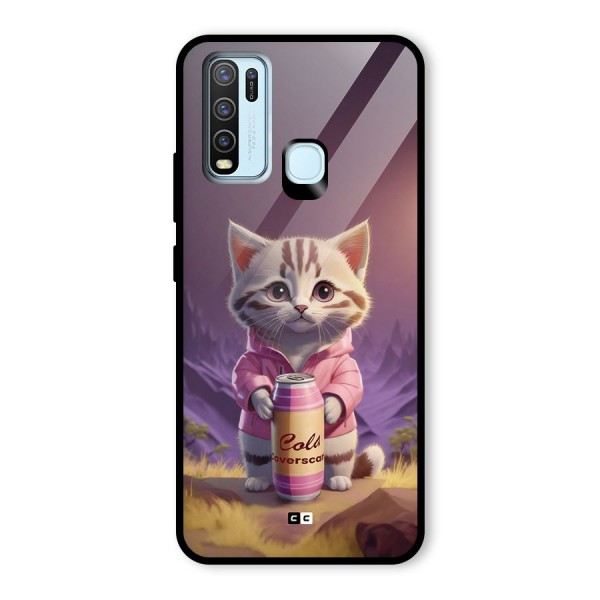 Cat Holding Can Glass Back Case for Vivo Y50
