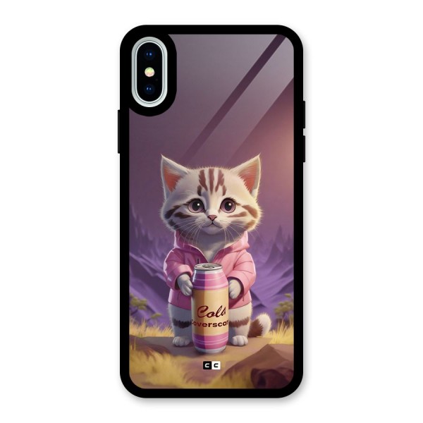 Cat Holding Can Glass Back Case for iPhone X