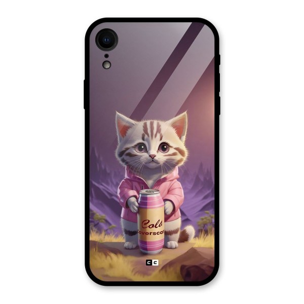 Cat Holding Can Glass Back Case for iPhone XR