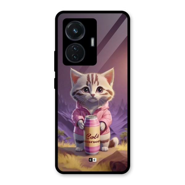 Cat Holding Can Glass Back Case for iQOO Z6 44W