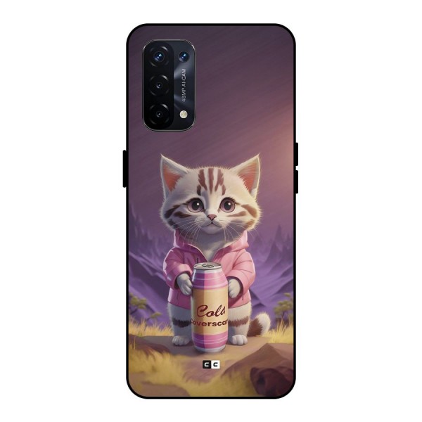 Cat Holding Can Metal Back Case for Oppo A74 5G