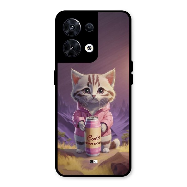Cat Holding Can Metal Back Case for Oppo Reno8 5G
