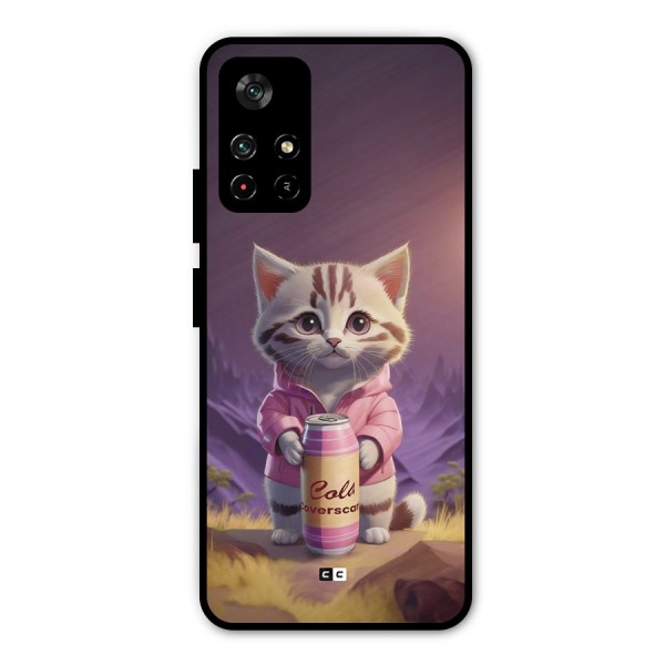 Cat Holding Can Metal Back Case for Poco M4 Pro 5G