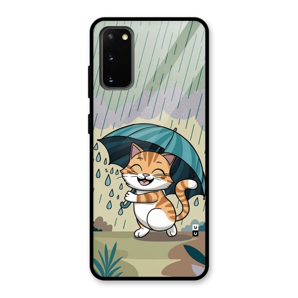 Cat In Rain Glass Back Case for Galaxy S20