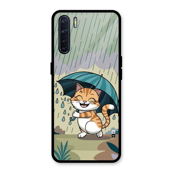 Cat In Rain Glass Back Case for Oppo F15
