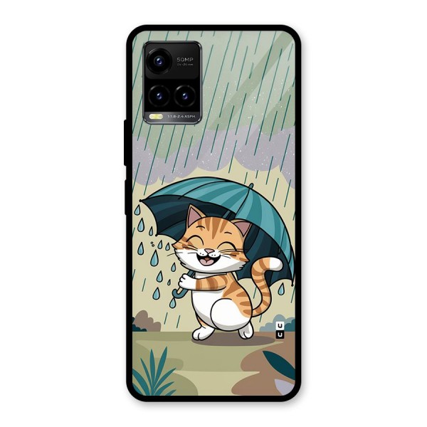 Cat In Rain Glass Back Case for Vivo Y21G