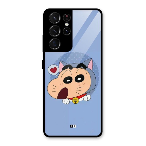 Cat Shinchan Glass Back Case for Galaxy S21 Ultra 5G