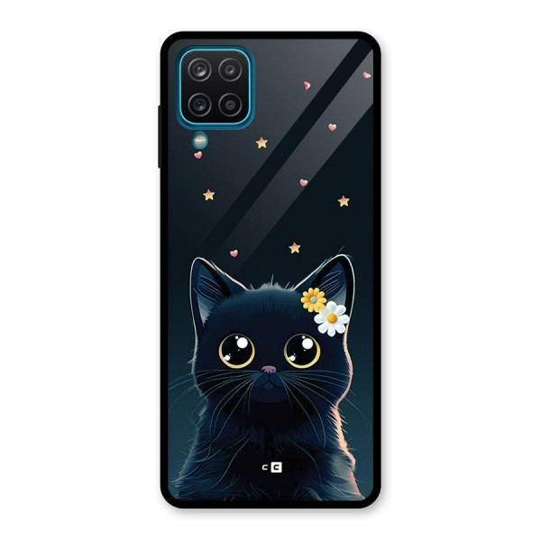 Cat With Flowers Glass Back Case for Galaxy A12