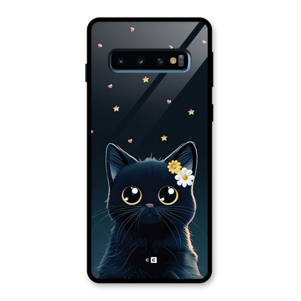Cat With Flowers Glass Back Case for Galaxy S10
