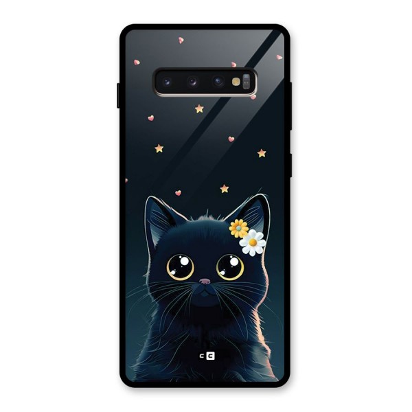 Cat With Flowers Glass Back Case for Galaxy S10 Plus