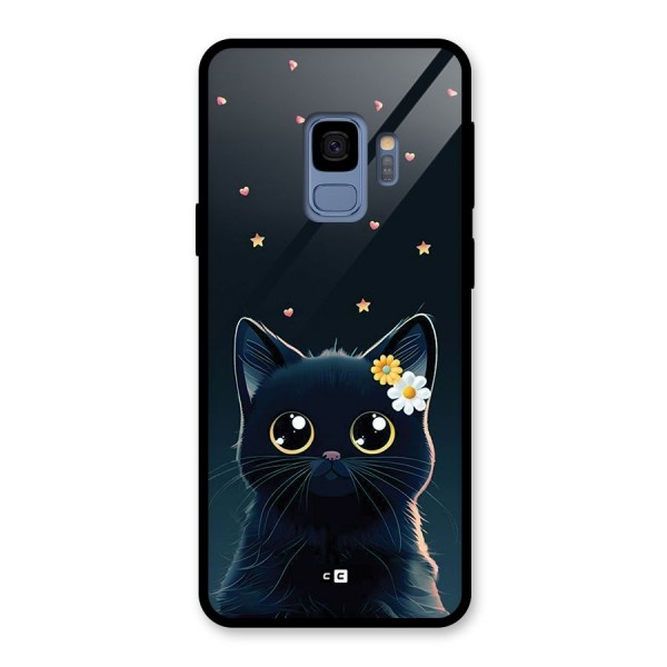 Cat With Flowers Glass Back Case for Galaxy S9