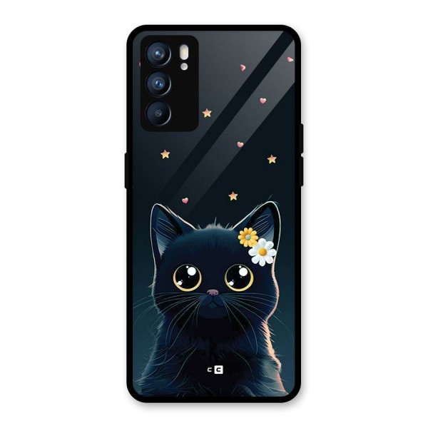 Cat With Flowers Glass Back Case for Oppo Reno6 5G
