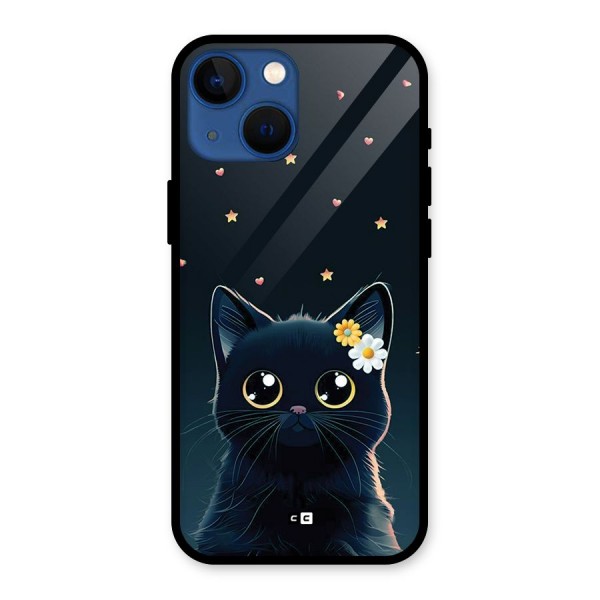 Cat With Flowers Glass Back Case for iPhone 13 Mini