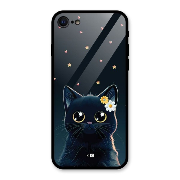 Cat With Flowers Glass Back Case for iPhone 7