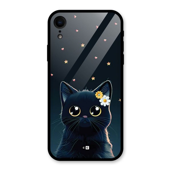 Cat With Flowers Glass Back Case for iPhone XR