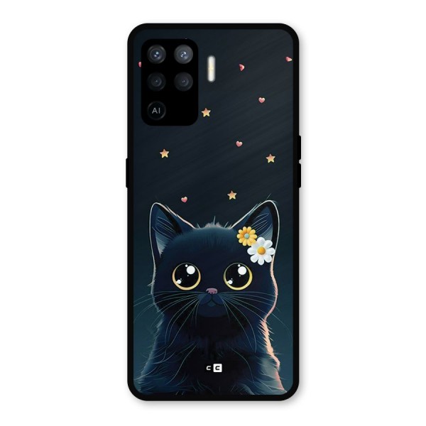 Cat With Flowers Metal Back Case for Oppo F19 Pro