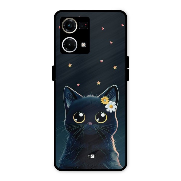 Cat With Flowers Metal Back Case for Oppo F21 Pro 4G