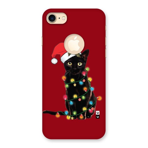 Christmas Cap Cute Cat Back Case for iPhone 7 Logo Cut