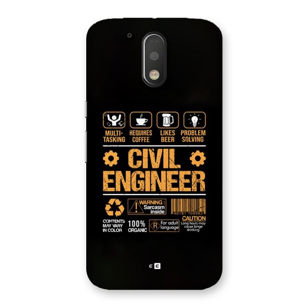 Civil Engineer Back Case for Moto G4 Plus
