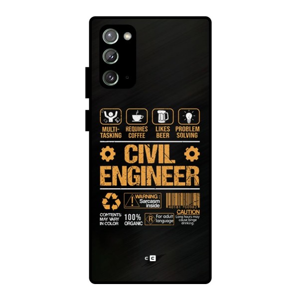 Civil Engineer Metal Back Case for Galaxy Note 20
