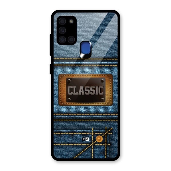 Classic Denim Glass Back Case for Galaxy A21s