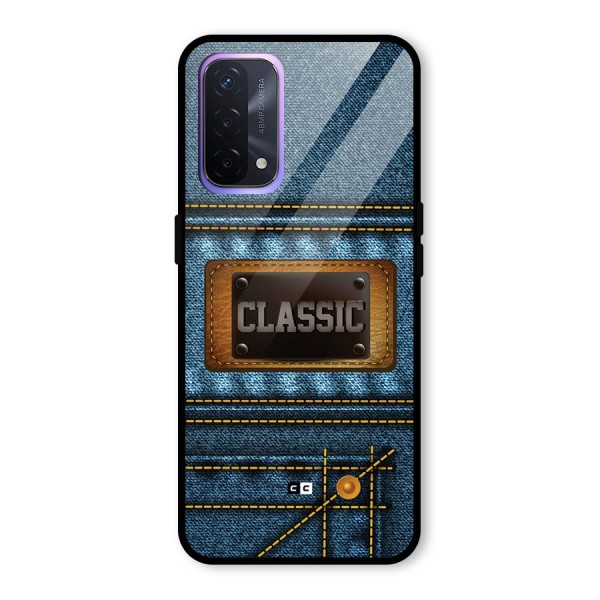 Classic Denim Glass Back Case for Oppo A74 5G