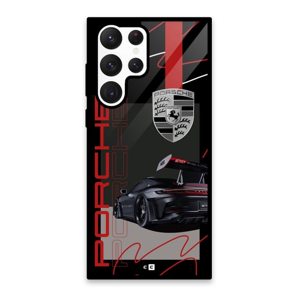 Classy Black Supercar Glass Back Case for Galaxy S22 Ultra 5G