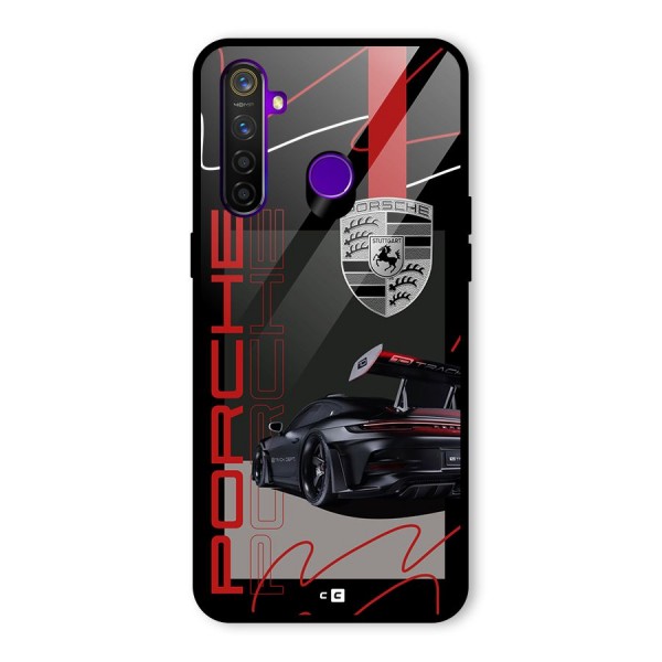 Classy Black Supercar Glass Back Case for Realme 5 Pro