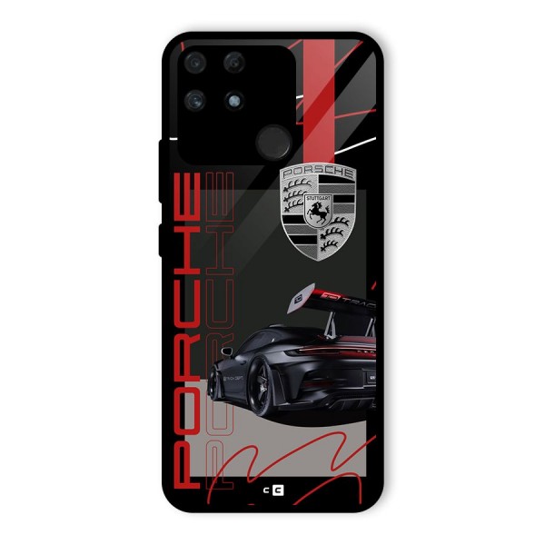 Classy Black Supercar Glass Back Case for Realme Narzo 50A