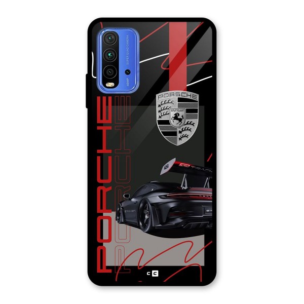 Classy Black Supercar Glass Back Case for Redmi 9 Power