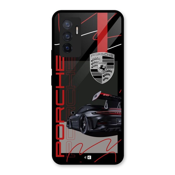 Classy Black Supercar Glass Back Case for Vivo V23e